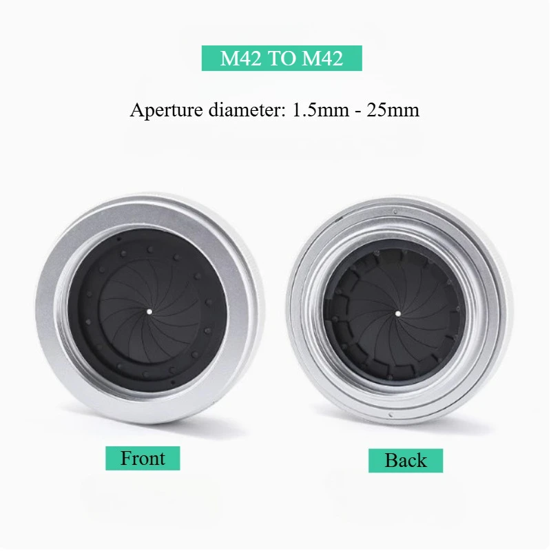 M42 To M42 Lens Adapter Stainless Blades Black/Silver Continuous Adjustable Aperture Diameter 1.5-25mm Camera Lens Adapters
M42 To M42 Lens Adapter Stainless Blades Black/Silver Continuous Adjustable Aperture Diameter 1.5-25mm Camera Lens Adapters