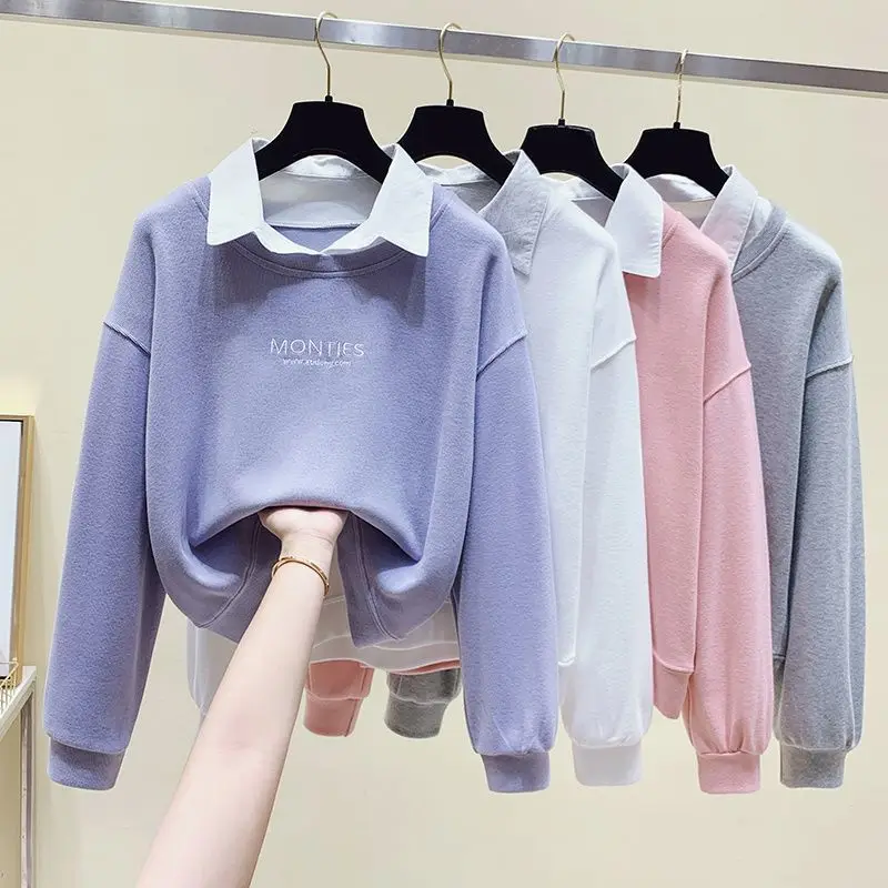 Fashionable Korean Style Neck Fake Two-Piece Sweatshirt Women's Spring Autumn New Small Size Versatile Stylish Top
Fashionable Korean Style Neck Fake Two-Piece Sweatshirt Women's Spring Autumn New Small Size Versatile Stylish Top