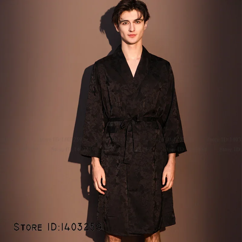 Spring Summer New Mens Robe Homewear Black Ice Silk Jacquard Sleepwear Pijamas Suit Loose Casual Male Sleepwear Loungewear
Spring Summer New Mens Robe Homewear Black Ice Silk Jacquard Sleepwear Pijamas Suit Loose Casual Male Sleepwear Loungewear