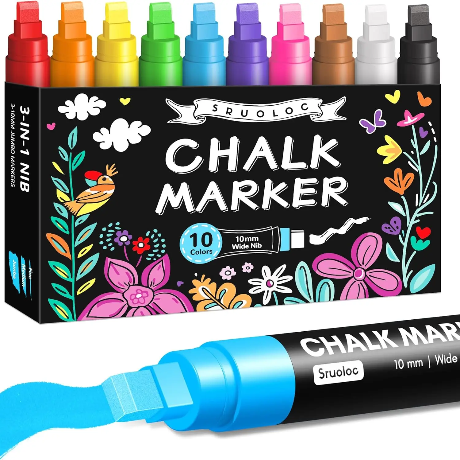Washable Liquid Chalk Markers, 10 Colors with Wide Tips for Glass, Auto, and Boards
Washable Liquid Chalk Markers, 10 Colors with Wide Tips for Glass, Auto, and Boards