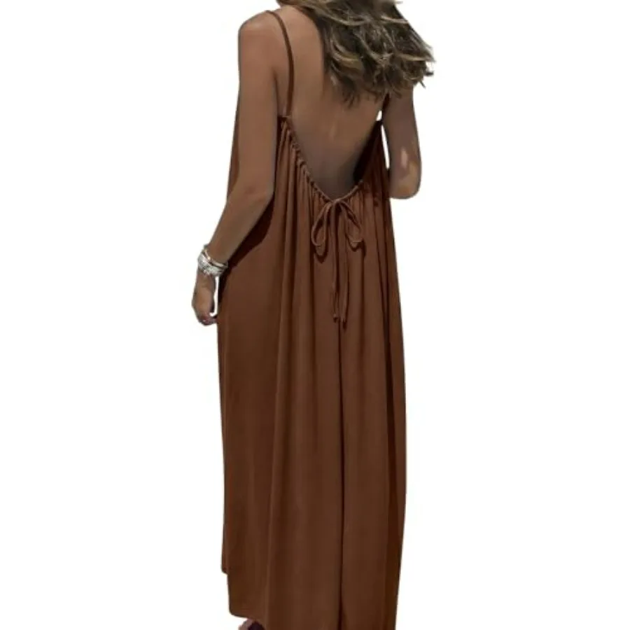 Women's Backless Cami Maxi Dress Spaghetti Strap Beach Dress Loose Vacation Sundress
Women's Backless Cami Maxi Dress Spaghetti Strap Beach Dress Loose Vacation Sundress