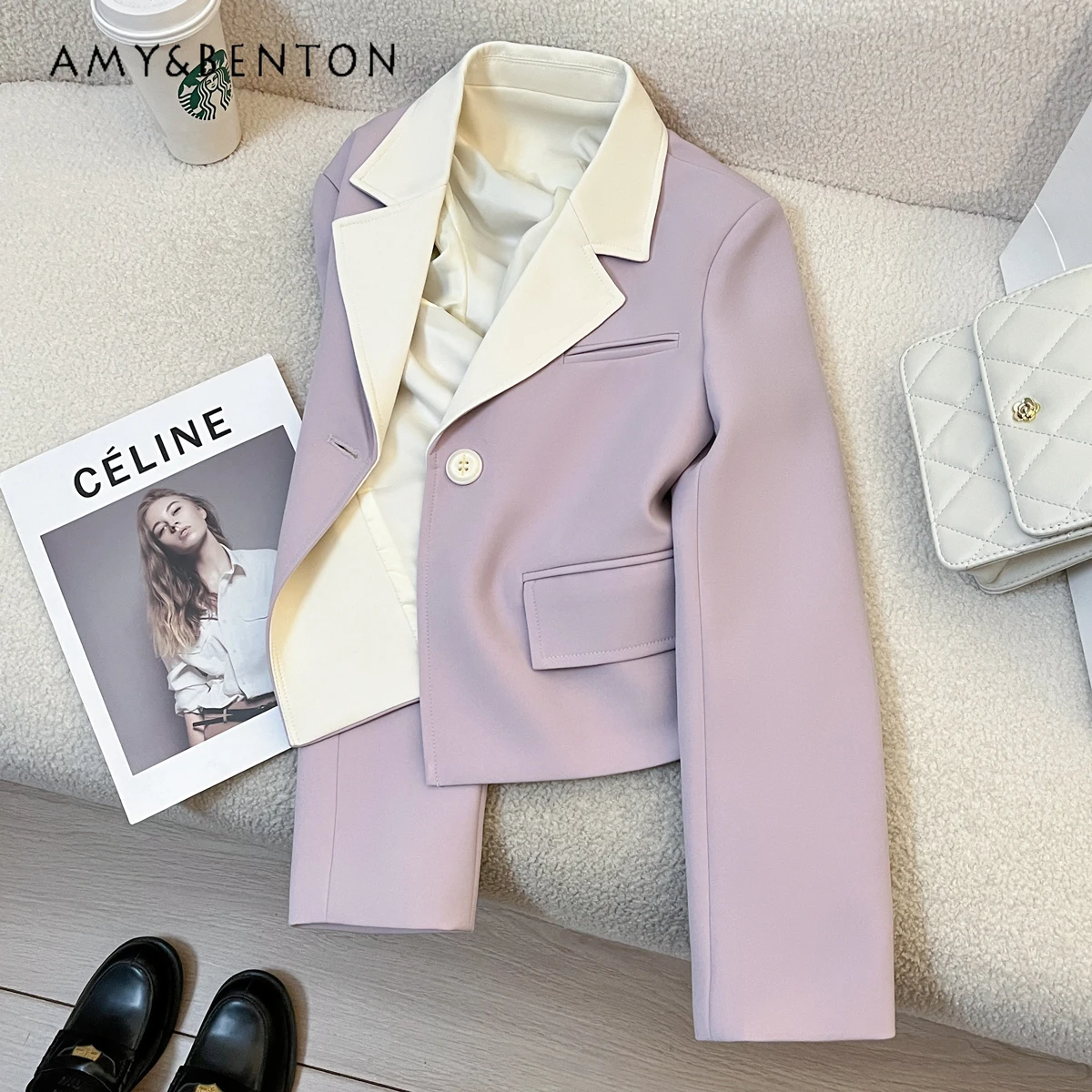 2024 Spring New Commute Style Sweet Purple Short Suit Coat Women Fashion Temperament Leisure Color Matching Loose Slim Jackets
2024 Spring New Commute Style Sweet Purple Short Suit Coat Women Fashion Temperament Leisure Color Matching Loose Slim Jackets