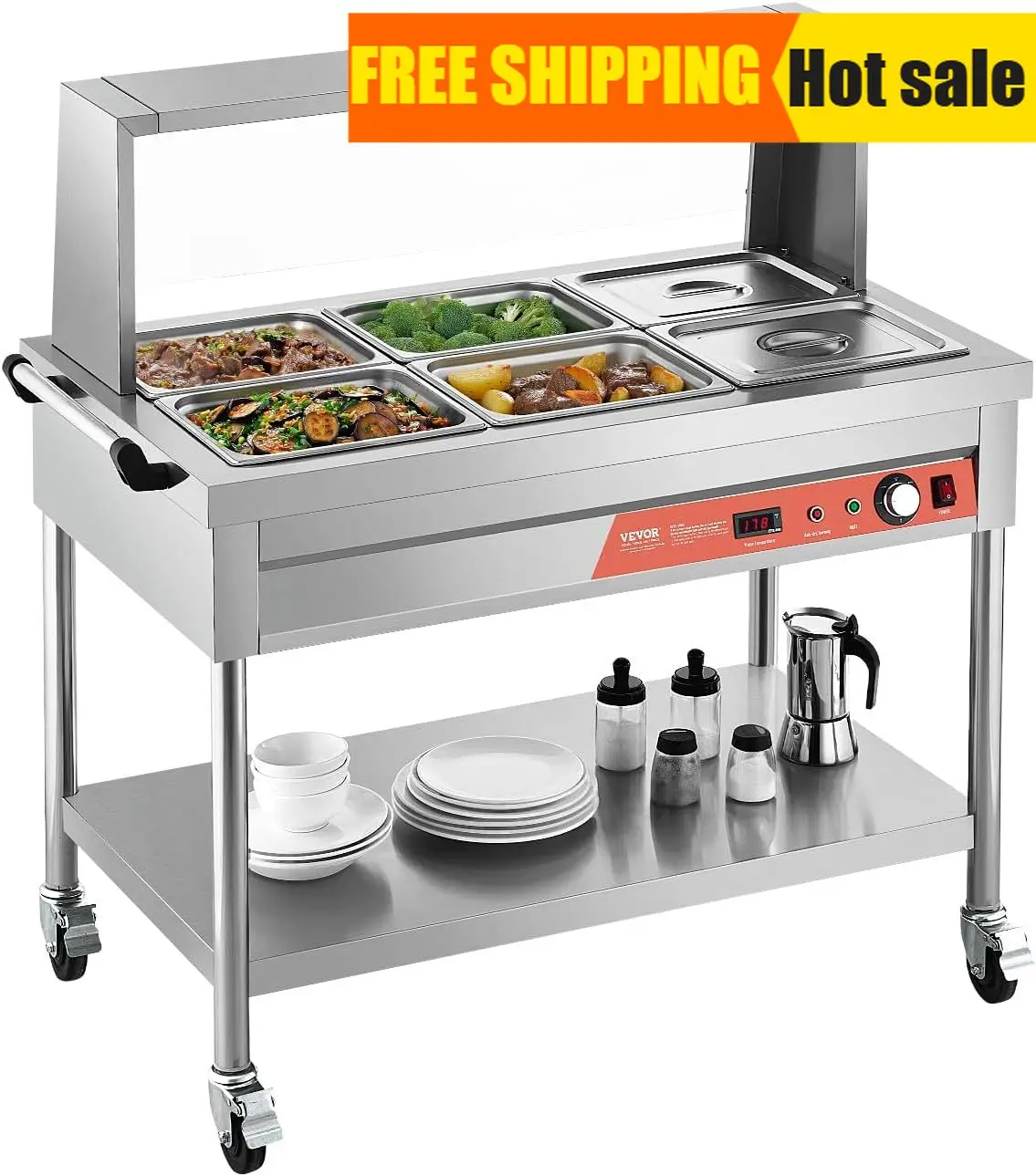 6 Pan Commercial Food Warmer 6 x 1 2 Pans Electric Steam Table 1500W Professional Buffet Catering Food Warmer with Shield
6 Pan Commercial Food Warmer 6 x 1 2 Pans Electric Steam Table 1500W Professional Buffet Catering Food Warmer with Shield