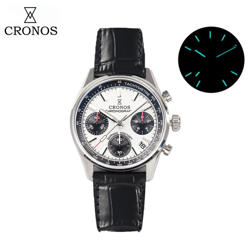 Cronos L6035 Chronograph Quartz Men Watch Miyota 6S20 Black&White Panda Dial Sapphire 10 ATM Tachymetre Leather Strap Luminous
Cronos L6035 Chronograph Quartz Men Watch Miyota 6S20 Black&White Panda Dial Sapphire 10 ATM Tachymetre Leather Strap Luminous