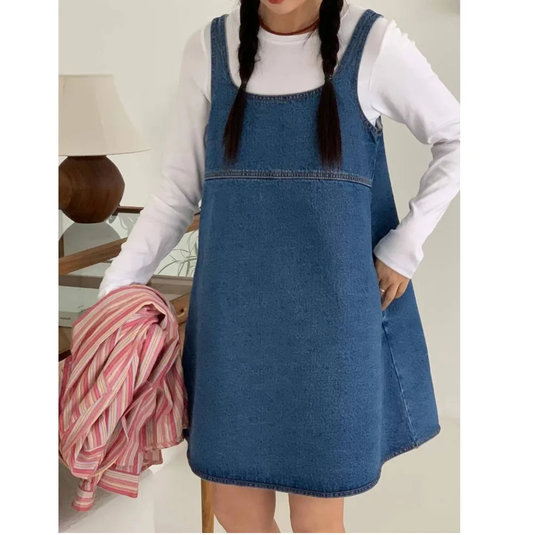 New Arrival Loose Fit Denim Dress Retro Style High Waist A-Line Skirt Casual Cotton Short Dress for Ladies without
New Arrival Loose Fit Denim Dress Retro Style High Waist A-Line Skirt Casual Cotton Short Dress for Ladies without