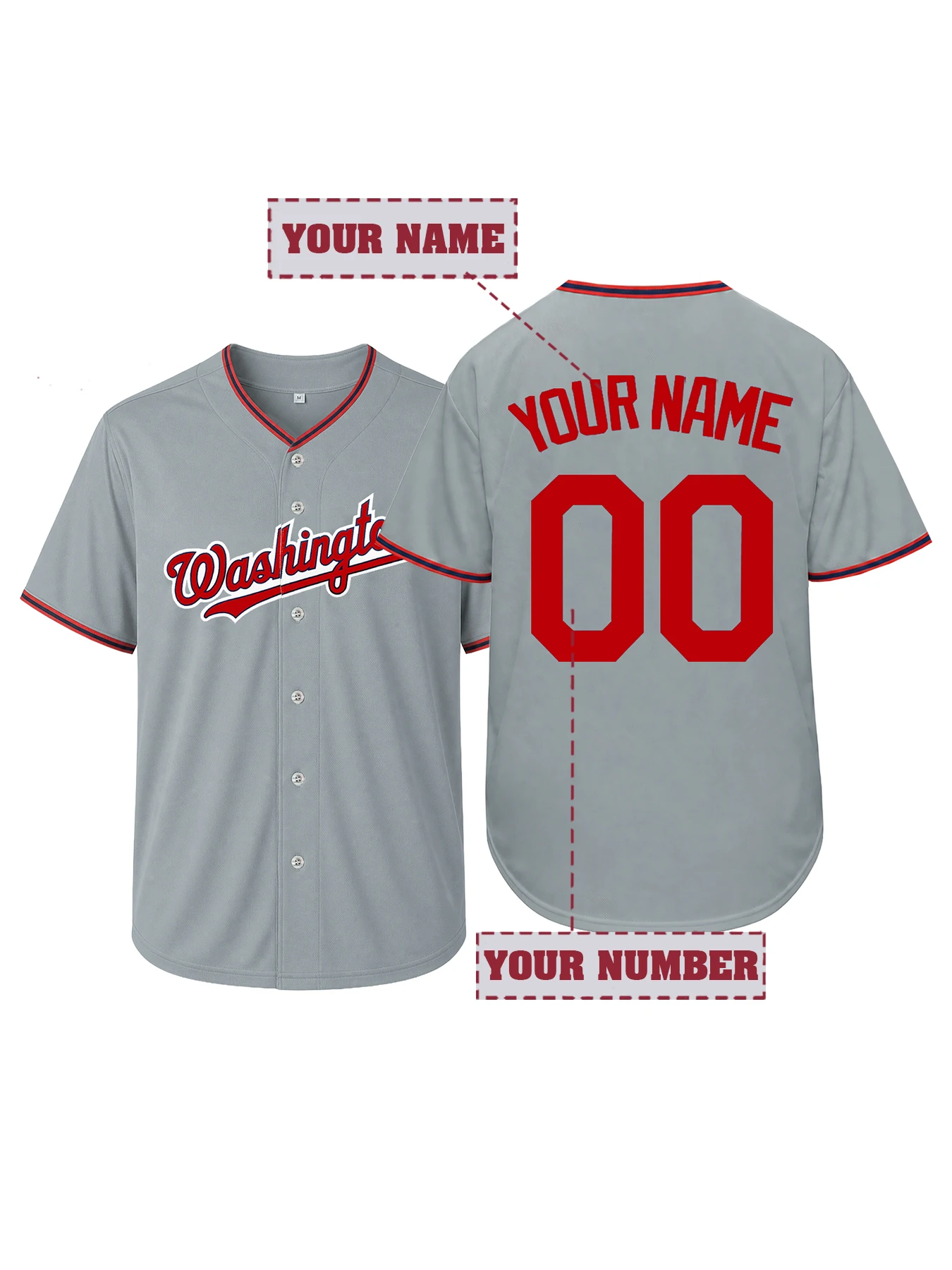 Customized Grey Red Baseball Jersey Personalized Your Name Number Fashion Casual Short Sleeve Shirt Men Women Team Sports Wear
Customized Grey Red Baseball Jersey Personalized Your Name Number Fashion Casual Short Sleeve Shirt Men Women Team Sports Wear