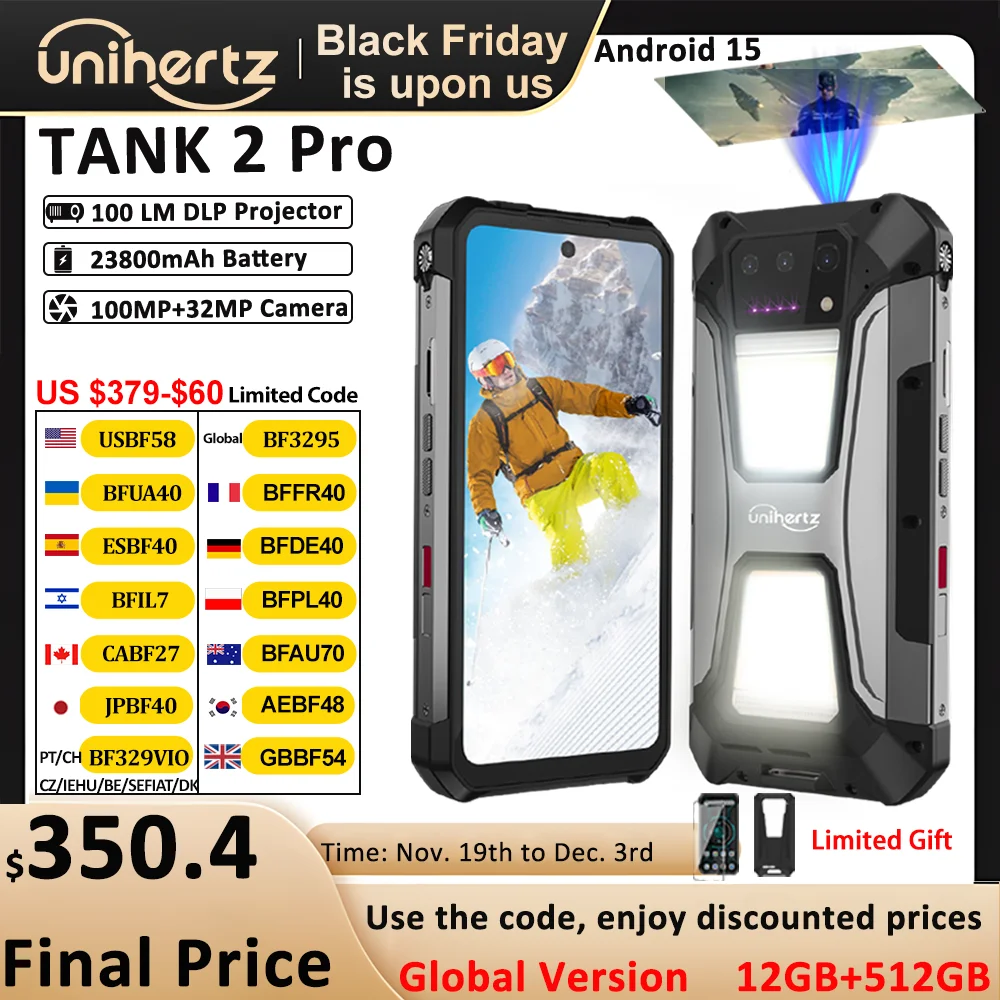 Unihertz 8849 tank 2 Pro rugged phone Android 14 24GB 512GB with 23800mAh battery superior projection 6.79 "FHD waterproof phone
Unihertz 8849 tank 2 Pro rugged phone Android 14 24GB 512GB with 23800mAh battery superior projection 6.79 "FHD waterproof phone
