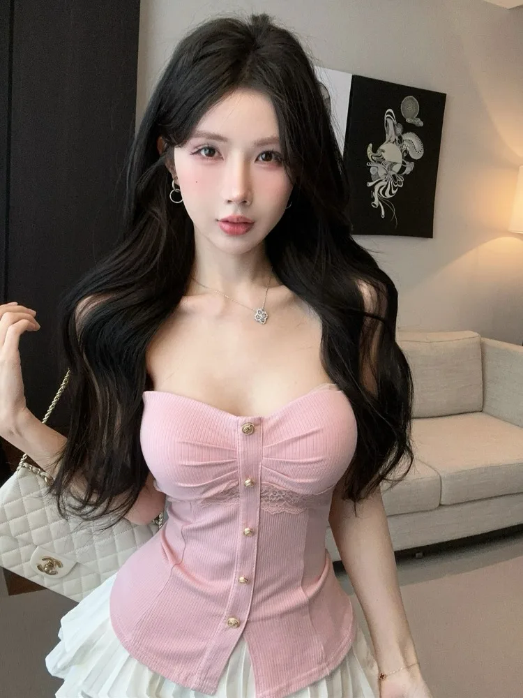 Korean Style Lace Splice Design Pure Desire Slimming Split Wrap Chest Vest Women's Spring Summer New Style Commute Wind
Korean Style Lace Splice Design Pure Desire Slimming Split Wrap Chest Vest Women's Spring Summer New Style Commute Wind