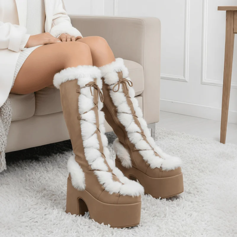 Women's Furry Snow Boots Lace Up Chunky Platform High Heel Knee High Boots Fashion Punk Fur Winter Outdoors Shoes
Women's Furry Snow Boots Lace Up Chunky Platform High Heel Knee High Boots Fashion Punk Fur Winter Outdoors Shoes