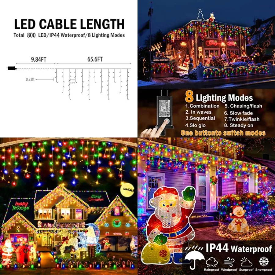 Christmas Lights Decorations Outdoor, 800 LED 65.6 Feet 8 Modes 150 Drops Fairy String Curtain Lights for Christmas Decor Eaves
Christmas Lights Decorations Outdoor, 800 LED 65.6 Feet 8 Modes 150 Drops Fairy String Curtain Lights for Christmas Decor Eaves