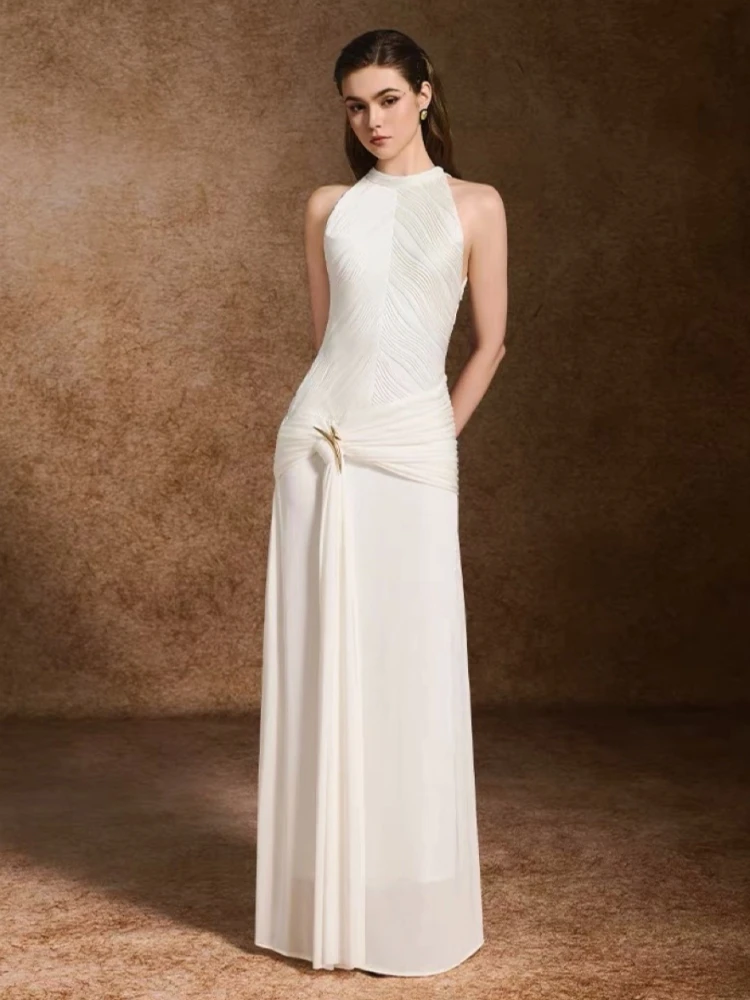 Sexy O Neck Patchwork Irregular Folds Draped Long Dress Women White Sleeveless Ruched Slim Dresses Elegant Evening Party Gowns
Sexy O Neck Patchwork Irregular Folds Draped Long Dress Women White Sleeveless Ruched Slim Dresses Elegant Evening Party Gowns