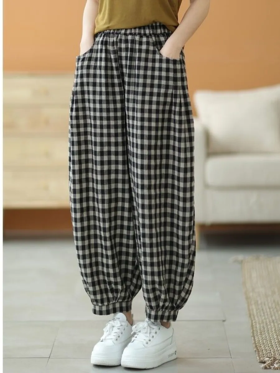 Women's Casual Harem Pants Cotton Linen Plaid Elastic Waist Knee Pad Health Ring Loose Slimming Large Size Spring 2026
Women's Casual Harem Pants Cotton Linen Plaid Elastic Waist Knee Pad Health Ring Loose Slimming Large Size Spring 2026