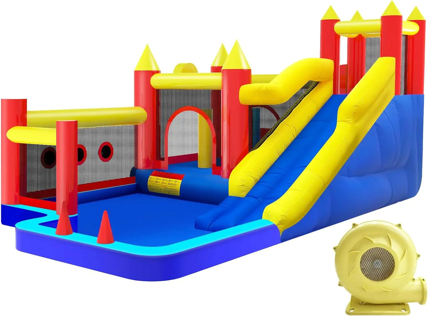 Inflatable Bouncy Castle with Air Blower for Kids Ages 3-10, Indoor/Outdoor Jumping House with Long Slide, Obstacle Course, Trampoline, Climbing Wall, Ball Pit & Splash Pool
Inflatable Bouncy Castle with Air Blower for Kids Ages 3-10, Indoor/Outdoor Jumping House with Long Slide, Obstacle Course, Trampoline, Climbing Wall, Ball Pit & Splash Pool