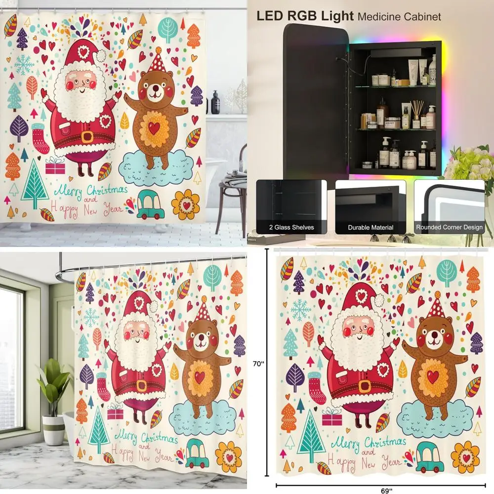 Винтажная рождественская занавеска для душа с Санта-Клаусом и плюшевым мишкой - украшения праздничного сезона для детской комнаты
Винтажная рождественская занавеска для душа с Санта-Клаусом и плюшевым мишкой - украшения праздничного сезона для детской комнаты