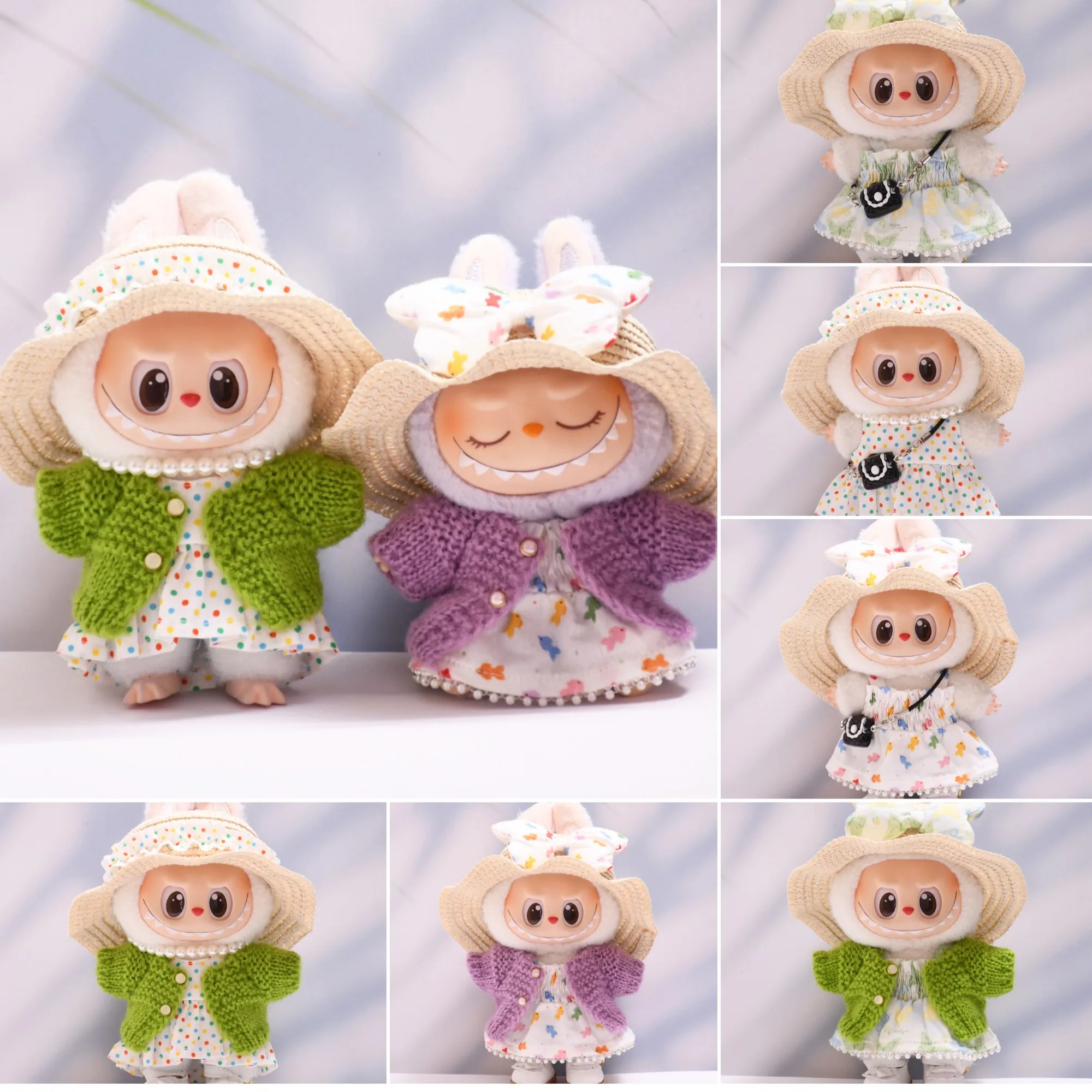 Clothes For Labubu Changing Fits 15/17cm 1st 2nd 3rd Gen Vintage French Wide-Brim Hat With Polka Dot Dress Knit Cardigan Sweet 
Clothes For Labubu Changing Fits 15/17cm 1st 2nd 3rd Gen Vintage French Wide-Brim Hat With Polka Dot Dress Knit Cardigan Sweet