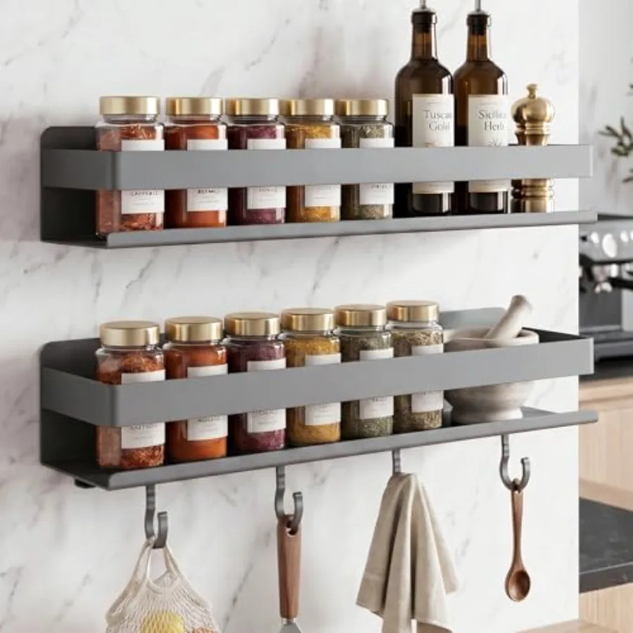 2-Pack Wall Mount Spice Rack, Easy to Install on the anywhere, Carbon Steel Kitchen Organizer with Hooks for Oil Salt Seasoning
2-Pack Wall Mount Spice Rack, Easy to Install on the anywhere, Carbon Steel Kitchen Organizer with Hooks for Oil Salt Seasoning