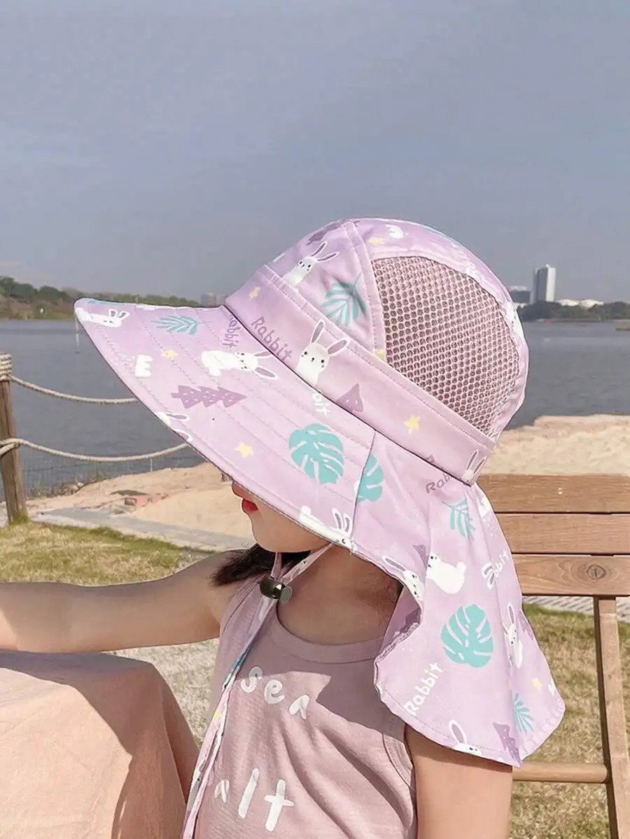 Light Purple UV Protection Sun Hat With Neck Flap, Mesh Back, Adjustable Cord, Rabbit And Leaf Print For Outdoor Use
Light Purple UV Protection Sun Hat With Neck Flap, Mesh Back, Adjustable Cord, Rabbit And Leaf Print For Outdoor Use