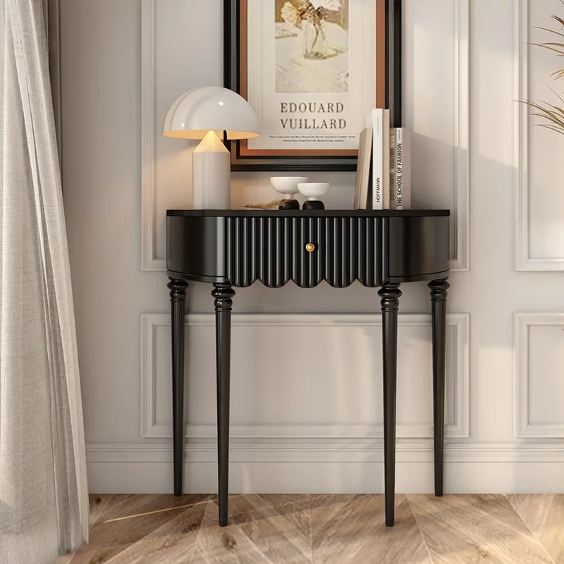 Solid wood entrance bedroom simple black semi-round retro storage decorative cabinet
Solid wood entrance bedroom simple black semi-round retro storage decorative cabinet