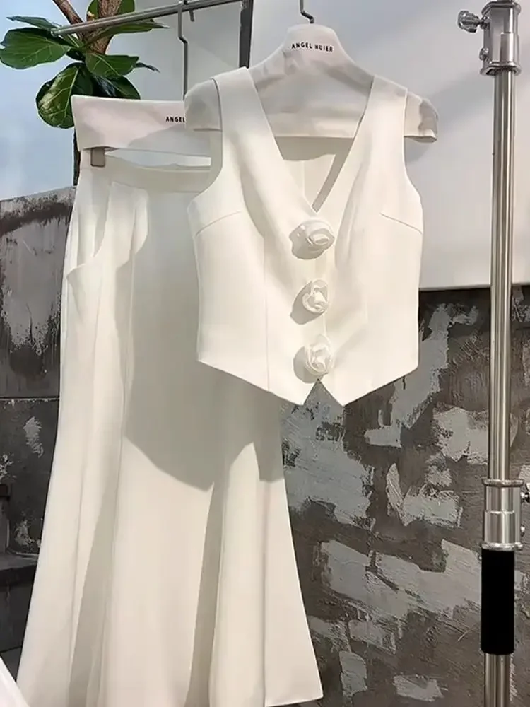 Белый костюм, жилет, летний топ без рукавов, темпераментный корейский стиль, с запахом ягодиц, юбка «рыбий хвост», комплекты из 2 предметов, женские наряды, майки
Белый костюм, жилет, летний топ без рукавов, темпераментный корейский стиль, с запахом ягодиц, юбка «рыбий хвост», комплекты из 2 предметов, женские наряды, майки