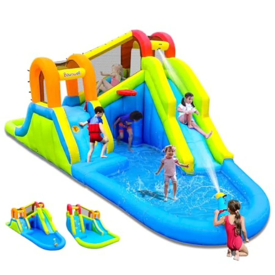Inflatable Water Slide with Air Blower Water Park for Backyard Blow Up Water Slide with 2 Slide 2 Climbing Wall Basketball Hoop
Inflatable Water Slide with Air Blower Water Park for Backyard Blow Up Water Slide with 2 Slide 2 Climbing Wall Basketball Hoop