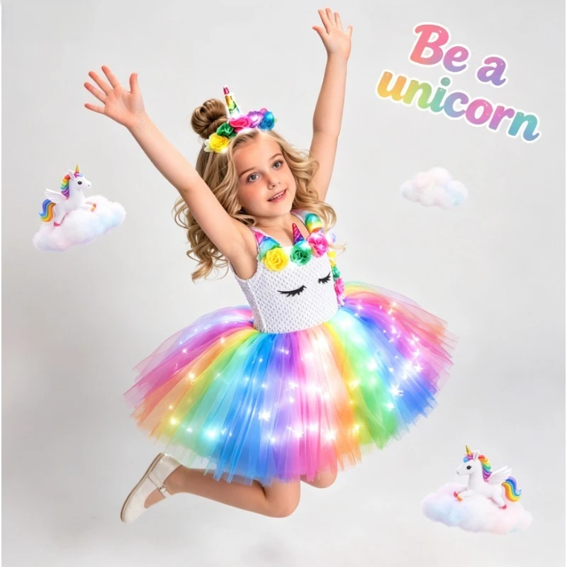 Girls Unicorn Tutu Dress LED Light Up Puffy Tulle Gown Kids Princess Dress New Year Birthday Party Holiday Wear For Little Girls
Girls Unicorn Tutu Dress LED Light Up Puffy Tulle Gown Kids Princess Dress New Year Birthday Party Holiday Wear For Little Girls