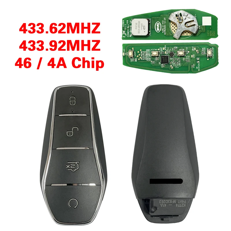 CN085004 Original 4 Buttons Smart Remote Key FCC K2TF4-22C F4H ID46/4A Chip 433.62/433.92 MHz Keyless Go For BYD QIN PLUS EV
CN085004 Original 4 Buttons Smart Remote Key FCC K2TF4-22C F4H ID46/4A Chip 433.62/433.92 MHz Keyless Go For BYD QIN PLUS EV
