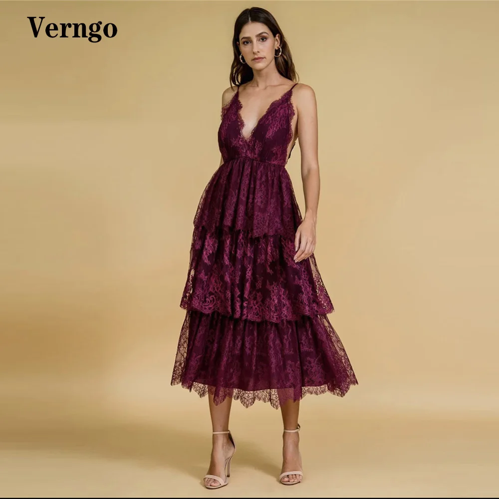 Verngo Dark Purple Full Lace Midi Length Prom Dresses Spaghetti Straps A Line Tiered Skirt Party Dress V Back Women Bride Gowns
Verngo Dark Purple Full Lace Midi Length Prom Dresses Spaghetti Straps A Line Tiered Skirt Party Dress V Back Women Bride Gowns