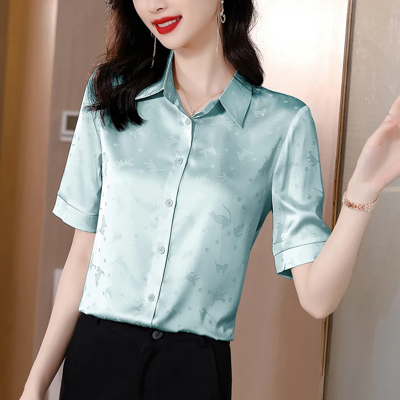 Satin Women Tops Short Sleeve Blouse Women Summer Button Up Shirt Fashion Elegant Shirts and Blouses OL Silk Top Female Clothing
Satin Women Tops Short Sleeve Blouse Women Summer Button Up Shirt Fashion Elegant Shirts and Blouses OL Silk Top Female Clothing