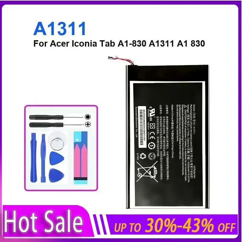 Tablet Battery 4300mAh For Acer Iconia Tab A1-830 A1311 A1 830 A1311 long-lasting and replaceable battery
Tablet Battery 4300mAh For Acer Iconia Tab A1-830 A1311 A1 830 A1311 long-lasting and replaceable battery