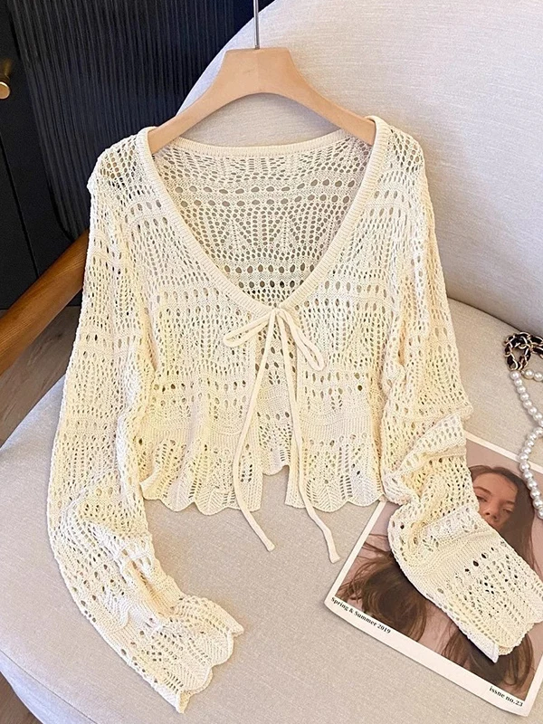 Korean Style Long Sleeve Knitted Open Cardigan Women's Summer Thin Loose Design Sense Belted Top Breathable Hollow out Air Co...
Korean Style Long Sleeve Knitted Open Cardigan Women's Summer Thin Loose Design Sense Belted Top Breathable Hollow out Air Co...