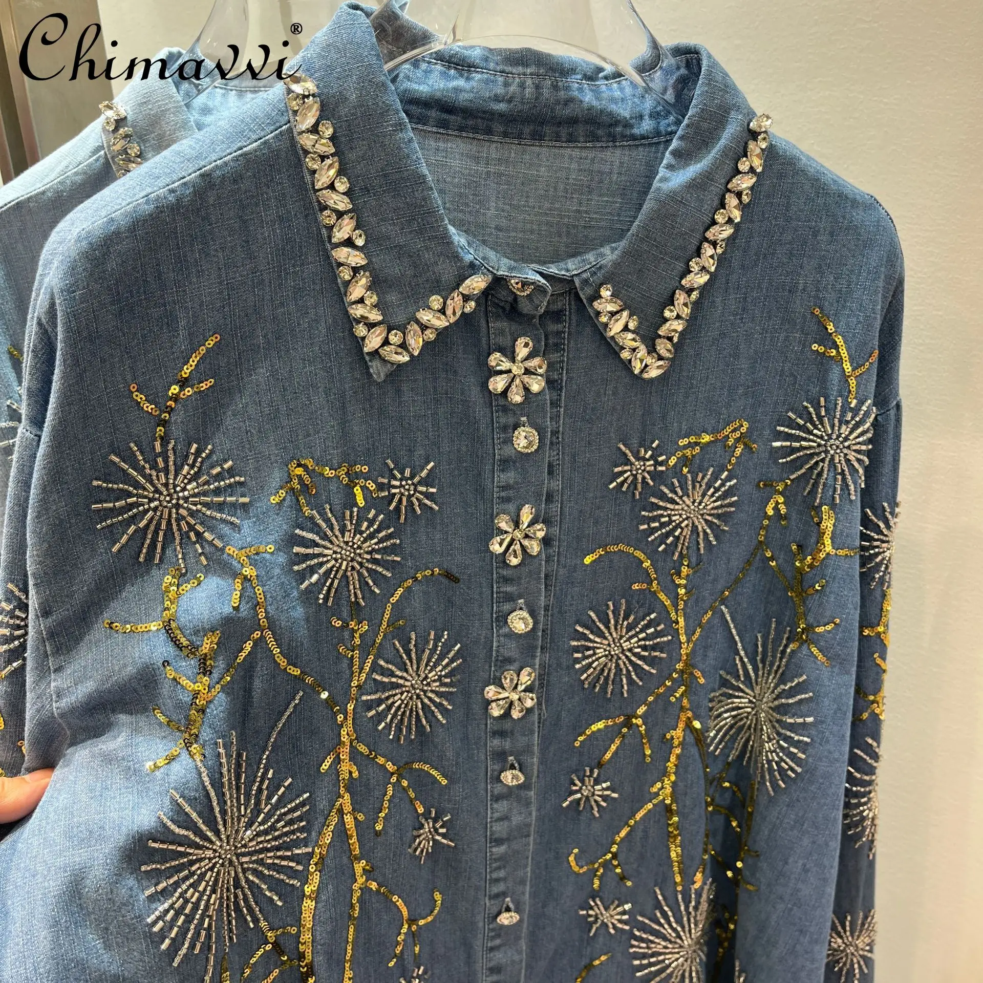 Heavy Embroider Denim Shirt Women's 2026 Spring and Summer New Fashion Loose Rhinestone Retro Slim-fit Long Sleeves Tops
Heavy Embroider Denim Shirt Women's 2026 Spring and Summer New Fashion Loose Rhinestone Retro Slim-fit Long Sleeves Tops
