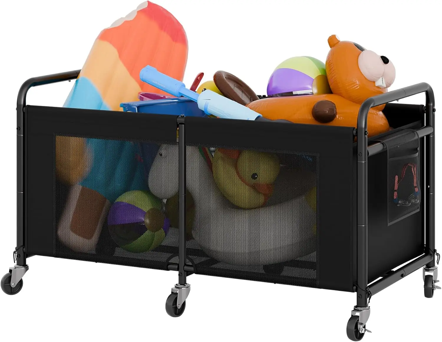 120 Gallon Pool Float Storage Bin with Wheels and Side Pockets, Mesh Toy Organizer for Swimming Accessories, Black
120 Gallon Pool Float Storage Bin with Wheels and Side Pockets, Mesh Toy Organizer for Swimming Accessories, Black