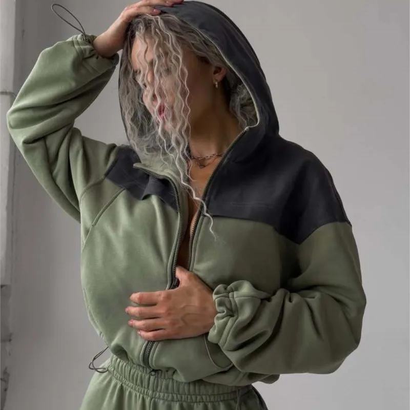 Color-Blocked Hooded Zip-Up Cardigan Drawstring Distressed Button Pants Two-Piece Set Trendy Active Outfit Women's Streetwear
Color-Blocked Hooded Zip-Up Cardigan Drawstring Distressed Button Pants Two-Piece Set Trendy Active Outfit Women's Streetwear