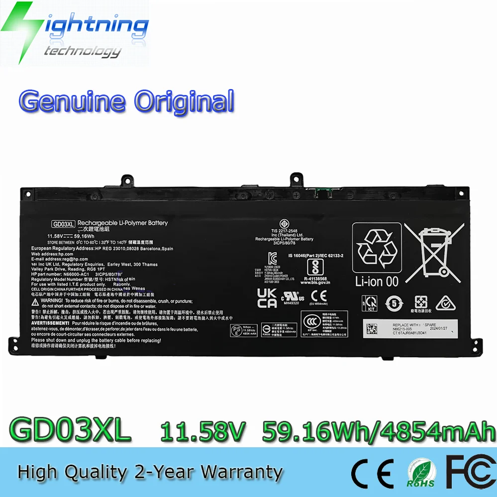 New Genuine GD03XL 11.58V 59.16Wh Original Battery for HP Envy X360 2-in-1 14-FC 14-FA N66000-B71
New Genuine GD03XL 11.58V 59.16Wh Original Battery for HP Envy X360 2-in-1 14-FC 14-FA N66000-B71