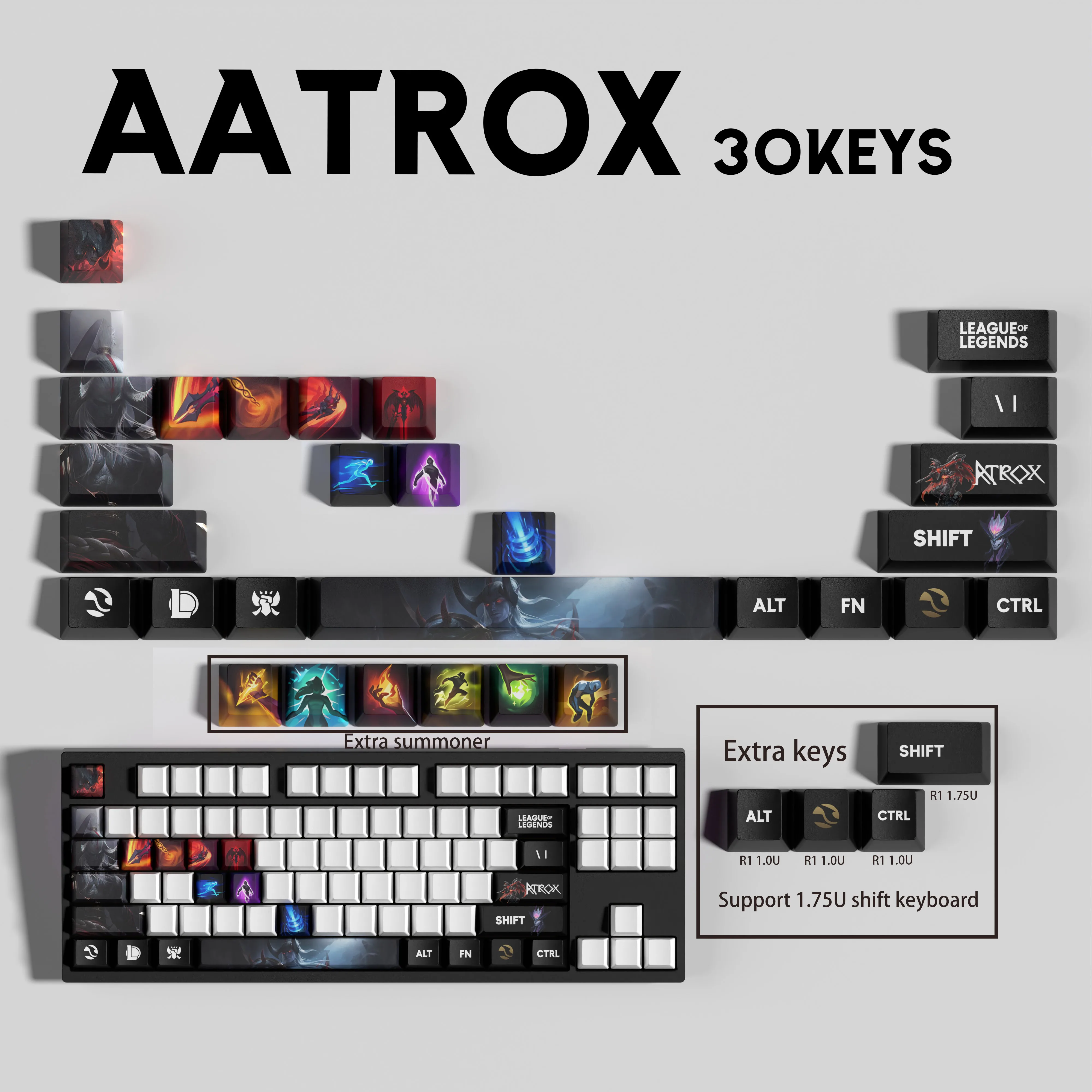 Aatrox KEYCAPS Новый дизайн колпачков для клавиш League of Legends 30KEYCAPS OEM-профильные колпачки для механической клавиатуры
Aatrox KEYCAPS Новый дизайн колпачков для клавиш League of Legends 30KEYCAPS OEM-профильные колпачки для механической клавиатуры