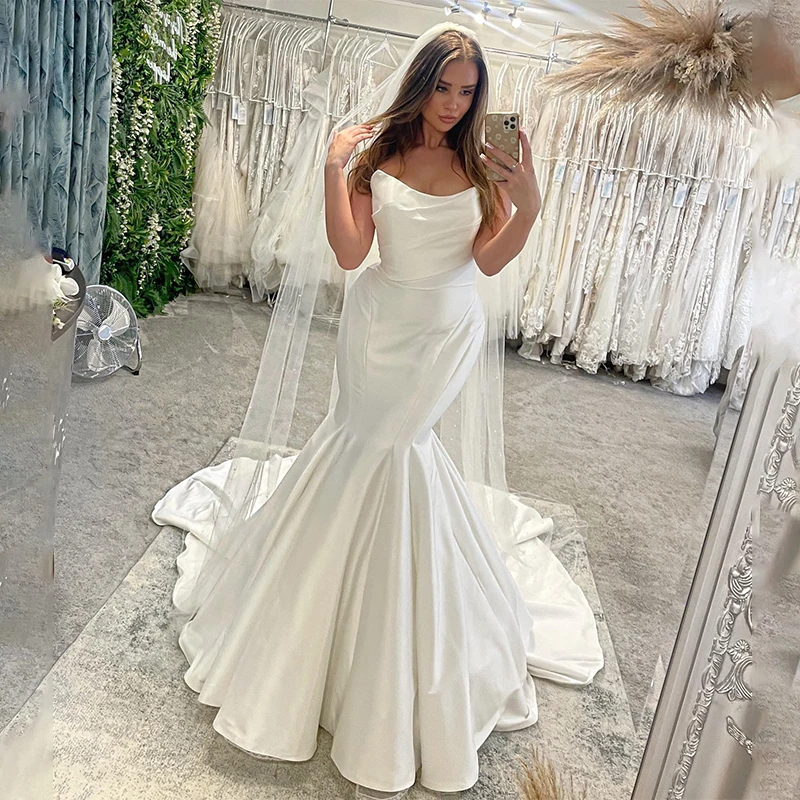 Elegant Two Straps Sweetheart Satin Mermaid Wedding Dresses Simple Princess Bridal Grown For Women
Elegant Two Straps Sweetheart Satin Mermaid Wedding Dresses Simple Princess Bridal Grown For Women