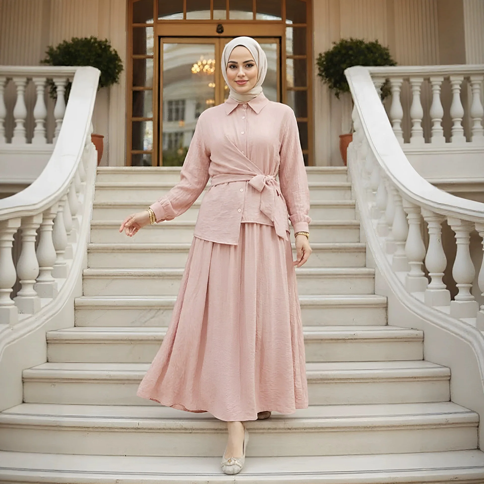 Eid Muslim Sets for Women Long Sleeve Asymmetric Knot Shirt Skirt 2 Piece Set Blouse Musulman Ensembles Femme Abaya Islam Outfit
Eid Muslim Sets for Women Long Sleeve Asymmetric Knot Shirt Skirt 2 Piece Set Blouse Musulman Ensembles Femme Abaya Islam Outfit
