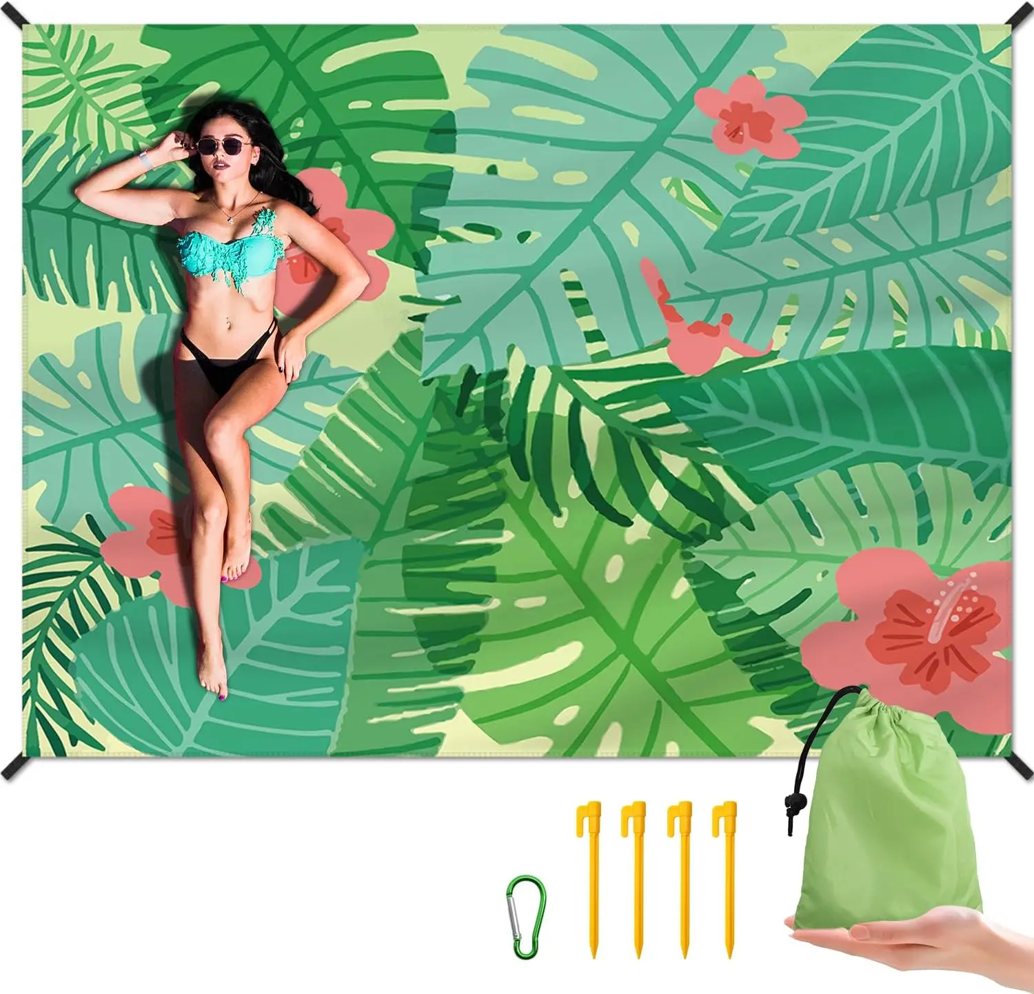Large Beach Blanket 83"x106" Waterproof Sandproof Quick Dry for 3-5 Adults with Stakes & Corner Pockets - Green
Large Beach Blanket 83"x106" Waterproof Sandproof Quick Dry for 3-5 Adults with Stakes & Corner Pockets - Green