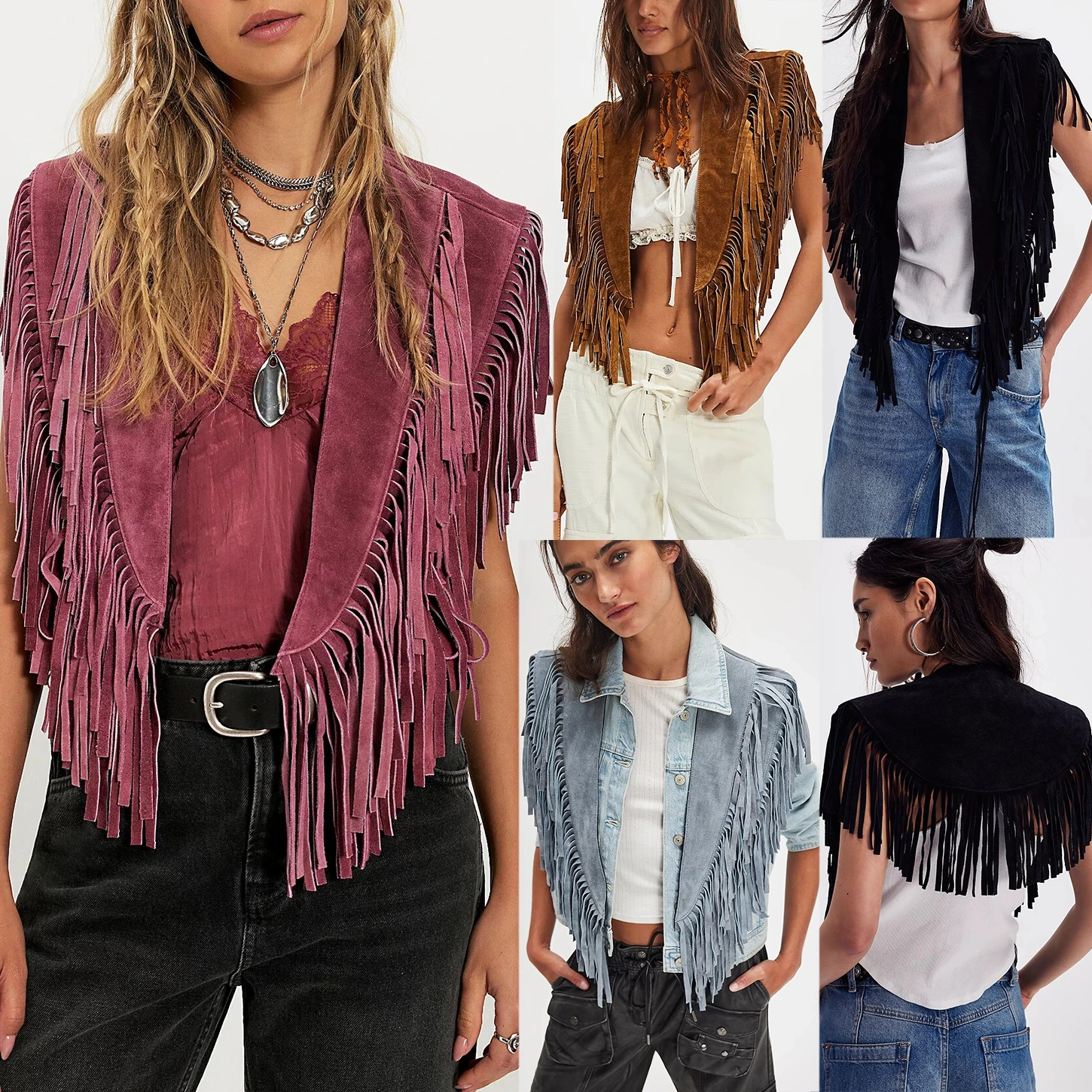 Womens Y2k Vintage Suede Vest Coat 70s Hippie Outfit Sleeveless Open Front Jacket Tassel Patchwork Fringe Vest Collar
Womens Y2k Vintage Suede Vest Coat 70s Hippie Outfit Sleeveless Open Front Jacket Tassel Patchwork Fringe Vest Collar