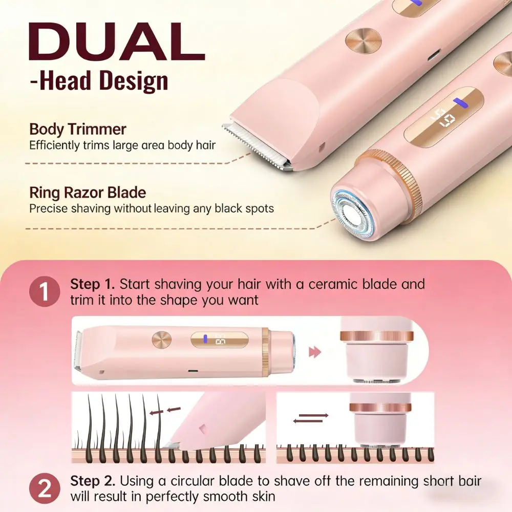 Women's 2in1 Bikini Trimmer Epilator, Waterproof Electric Pubic Hair Razor, Face Underarm Leg Shaver, High Power Hair Removal
Women's 2in1 Bikini Trimmer Epilator, Waterproof Electric Pubic Hair Razor, Face Underarm Leg Shaver, High Power Hair Removal