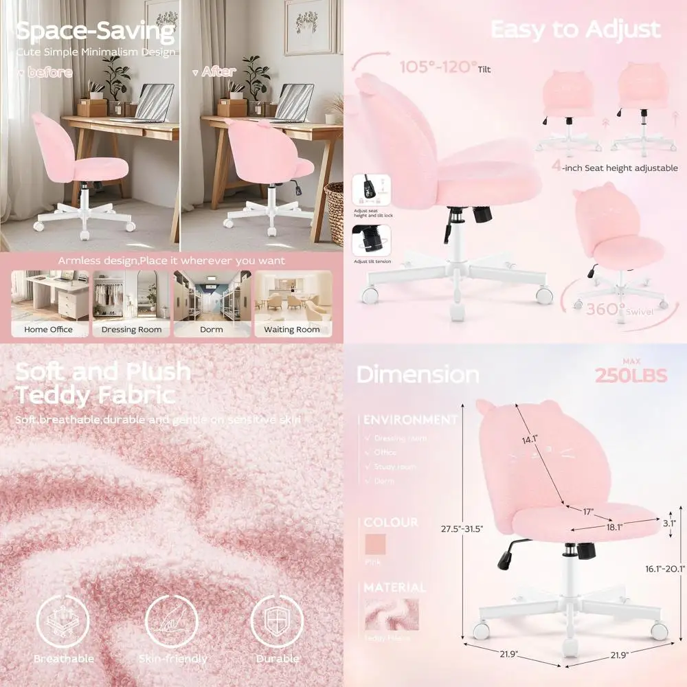 Cute Cat-Back Swivel Office Chair with Adjustable Height for Kids, Bedroom, and Vanity in Pink
Cute Cat-Back Swivel Office Chair with Adjustable Height for Kids, Bedroom, and Vanity in Pink