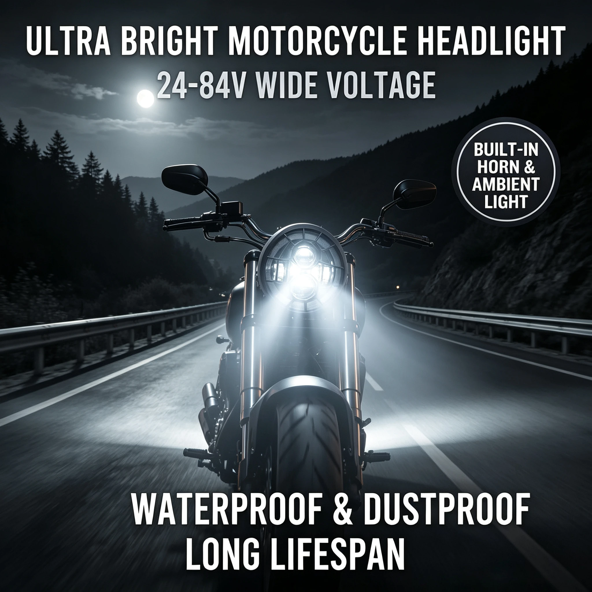 24-84V Universal LED Motorcycle Headlight Built-in Horn Ambient Light 4Pin Connector Waterproof Head Lamp For Scooter Motorbike
24-84V Universal LED Motorcycle Headlight Built-in Horn Ambient Light 4Pin Connector Waterproof Head Lamp For Scooter Motorbike