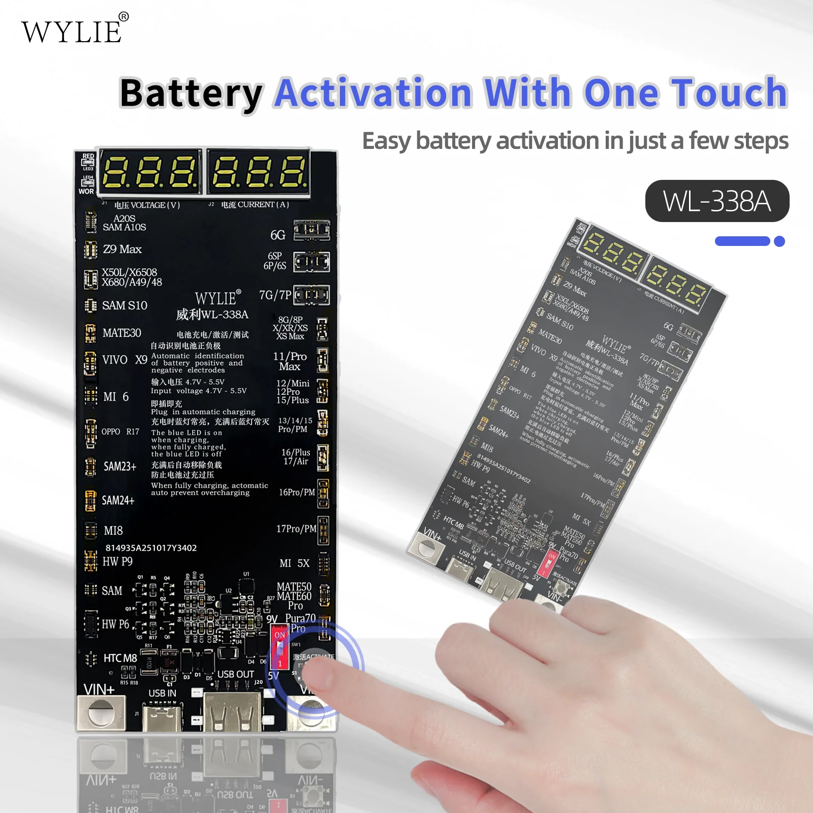 WYLIE WL-338A IP+Android Battery Activation Detection Board Adds 5V/9V Switch Support For IP17/17Air/17Pro/17Pro Max
WYLIE WL-338A IP+Android Battery Activation Detection Board Adds 5V/9V Switch Support For IP17/17Air/17Pro/17Pro Max