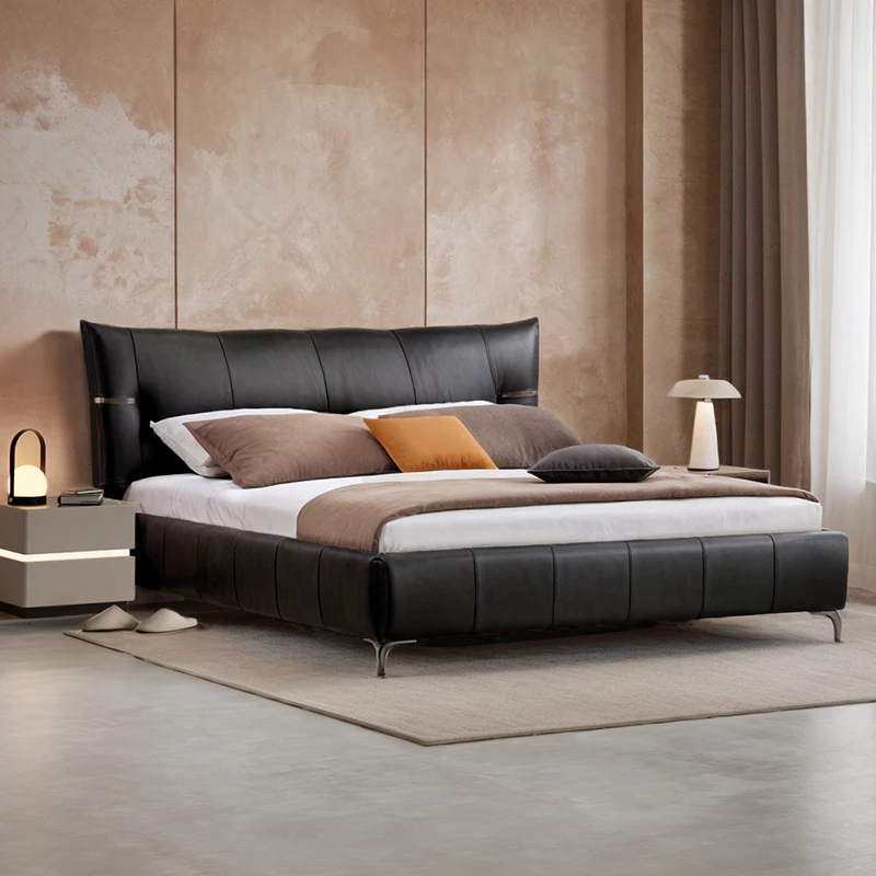 Vintage leather master bedroom king bed, double bed, light luxury soft package headboard layer
Vintage leather master bedroom king bed, double bed, light luxury soft package headboard layer