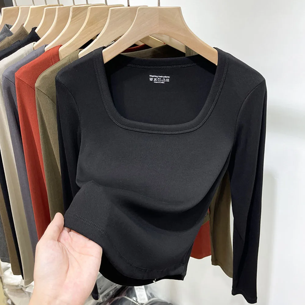 Fashion Square Collar Long Sleeve T-shirt for Women 2025 Spring Autumn New Slim Short Tops Solid Casual Thin Bottoming Shirt
Fashion Square Collar Long Sleeve T-shirt for Women 2025 Spring Autumn New Slim Short Tops Solid Casual Thin Bottoming Shirt