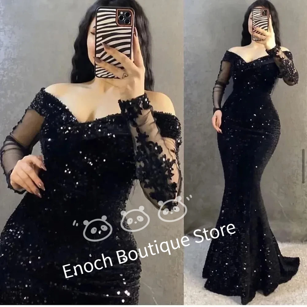 Customized Sequins Mermaid Black Evening Dresses Off The Shoulder Long Sleeves 2023 Green Women Formal Night Party Gowns
Customized Sequins Mermaid Black Evening Dresses Off The Shoulder Long Sleeves 2023 Green Women Formal Night Party Gowns