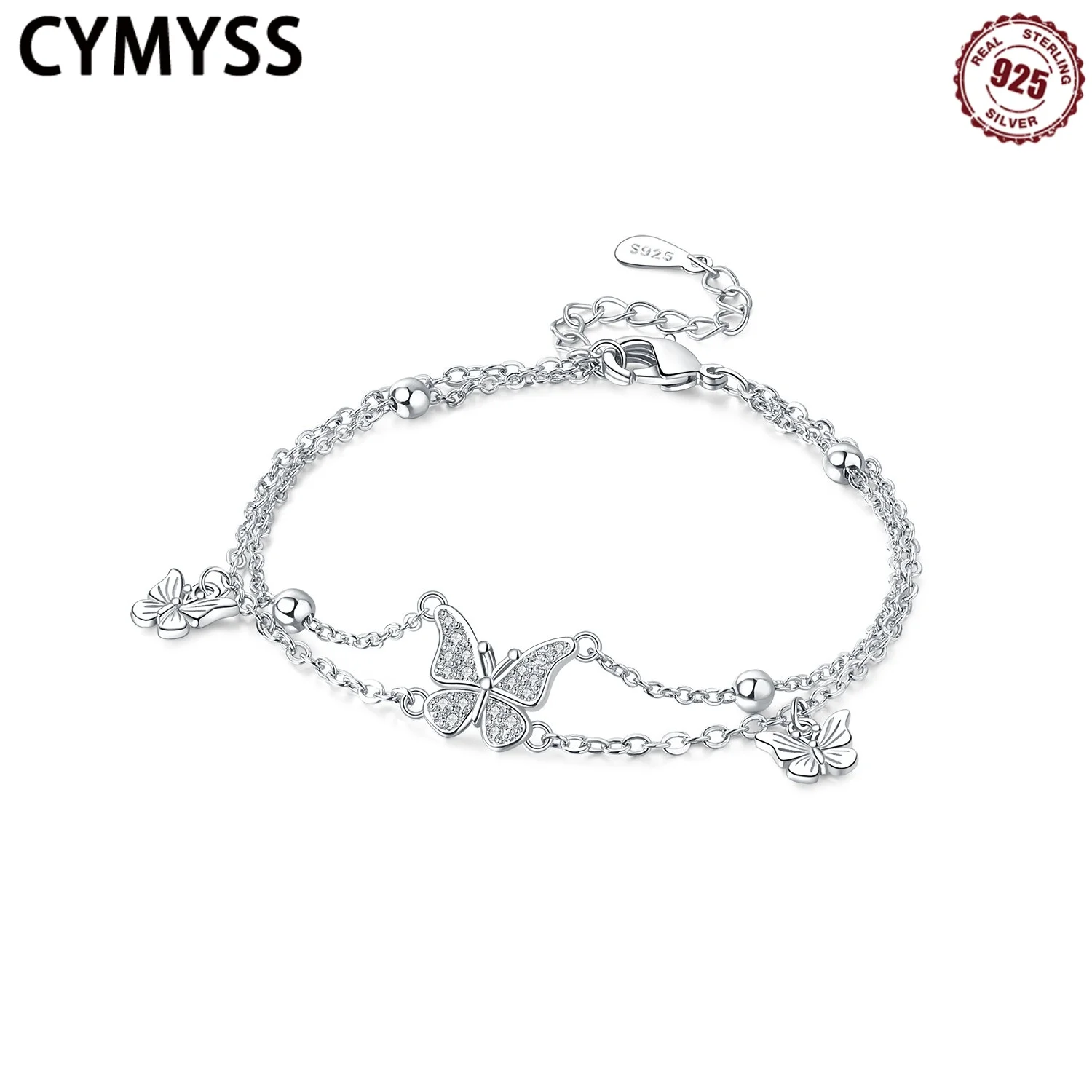 CYMYSS 2025 S925 Sterling Silver Butterfly Double Chain Bracelet With Stone inlay women Party DIY gift Charming Jewelry Bracelet
CYMYSS 2025 S925 Sterling Silver Butterfly Double Chain Bracelet With Stone inlay women Party DIY gift Charming Jewelry Bracelet