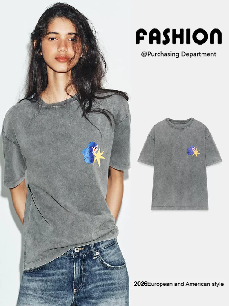 Washed Effect round Neck Short Sleeve T-Shirt Casual Versatile Women's Fashion Summer New Arrival Print Detail 0085063
Washed Effect round Neck Short Sleeve T-Shirt Casual Versatile Women's Fashion Summer New Arrival Print Detail 0085063