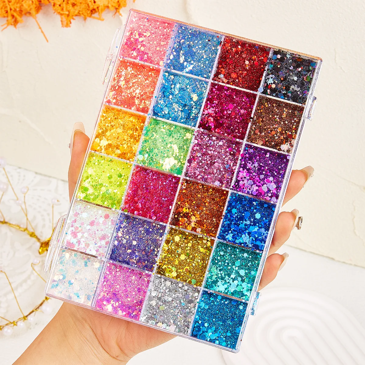 24 цвета, гель-пигмент «Хамелеон», крупные глиттер-хлопья, гель-мультихром, дуохром, глиттер для лица, флеш-макияж, боди-арт
24 цвета, гель-пигмент «Хамелеон», крупные глиттер-хлопья, гель-мультихром, дуохром, глиттер для лица, флеш-макияж, боди-арт