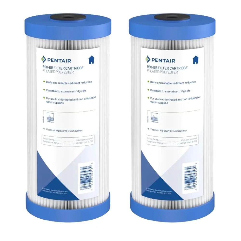 Big Blue 10 x 4.5 50 Micron Pleated Polyester Sediment Filter Cartridge, Whole House, Reusable, Pack of 2
Big Blue 10 x 4.5 50 Micron Pleated Polyester Sediment Filter Cartridge, Whole House, Reusable, Pack of 2